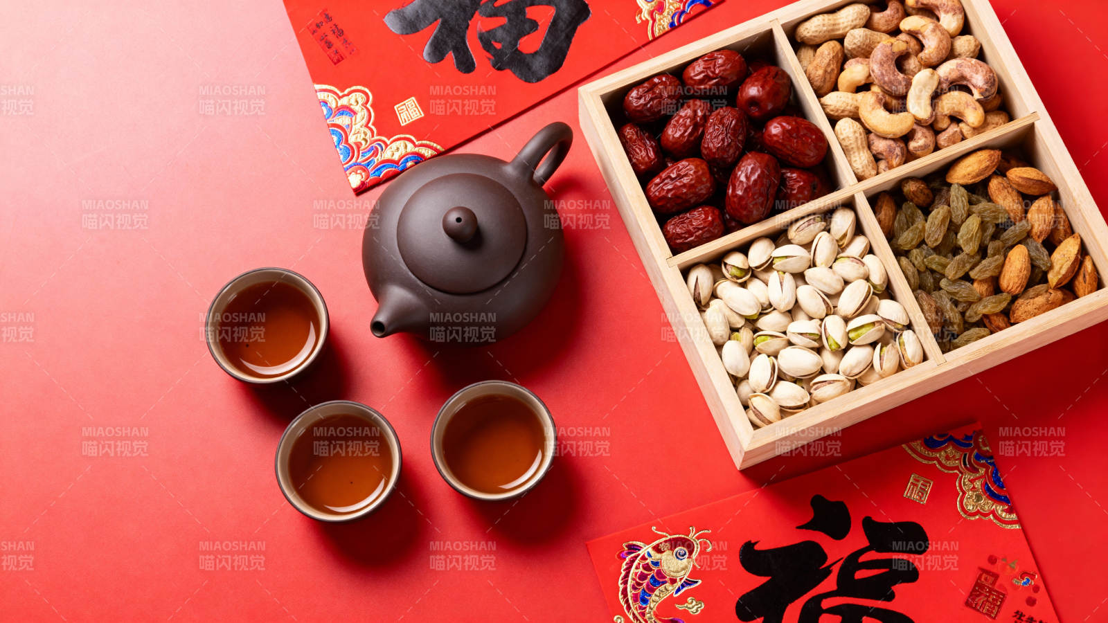 新春茶点福字红背景图片