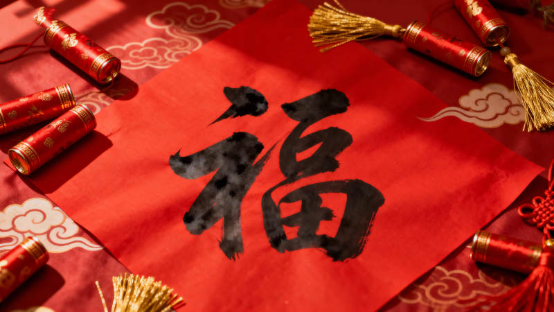 红纸黑字 福 迎新春图片