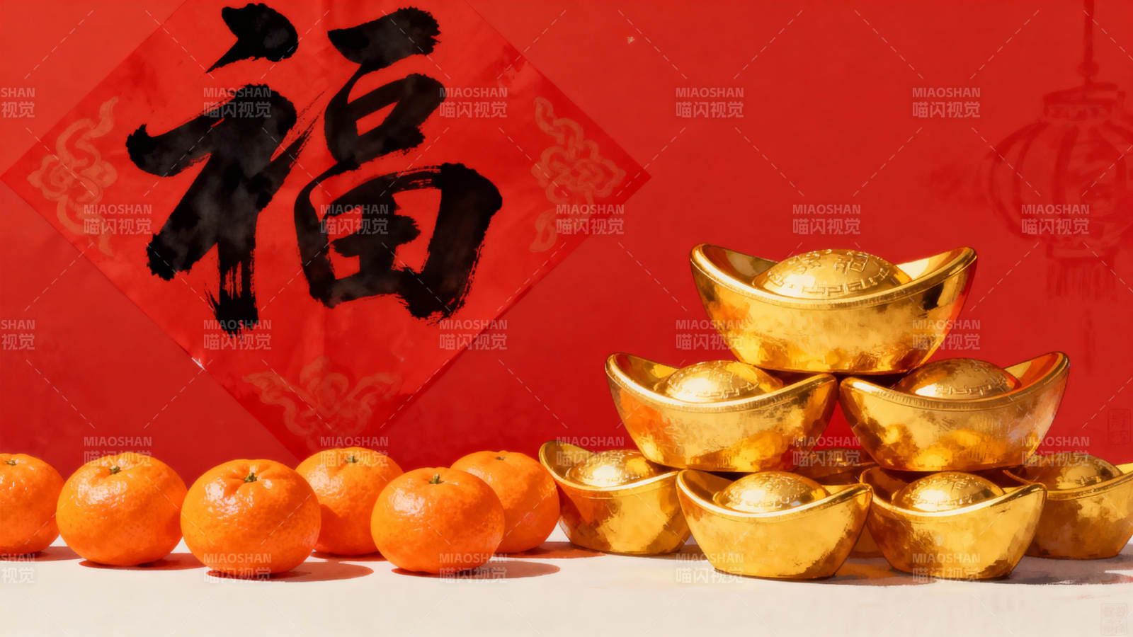 福字金元宝橘子迎新春图片