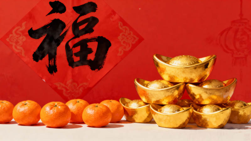 福字金元宝橘子迎新春图片