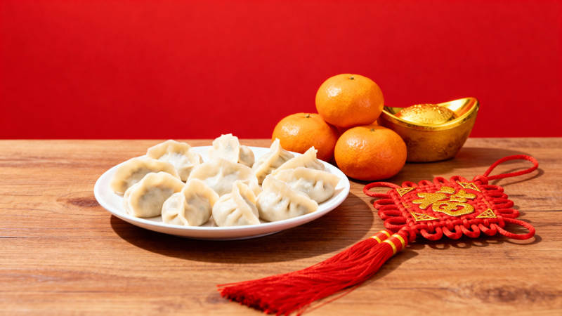 春节团圆 饺子橘子金元宝图片