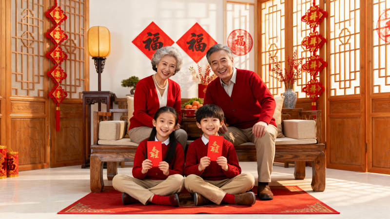 新春全家福 红包迎福气图片