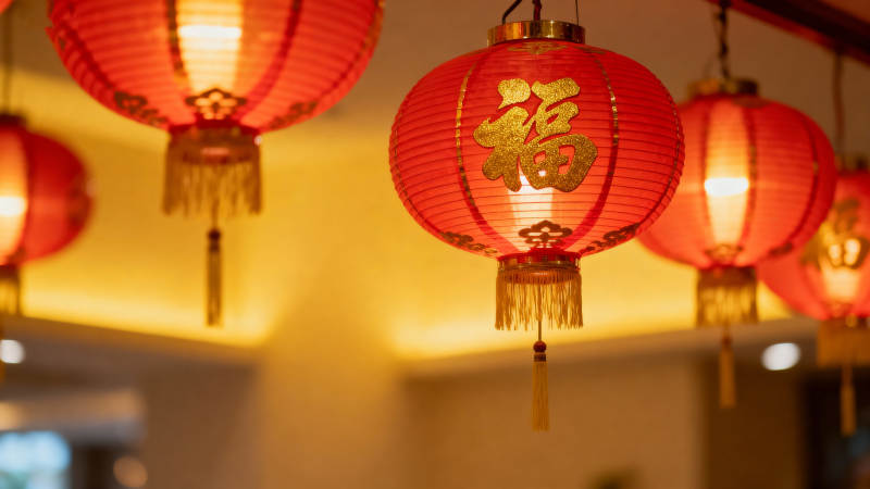 红灯笼高挂 福字迎新春图片