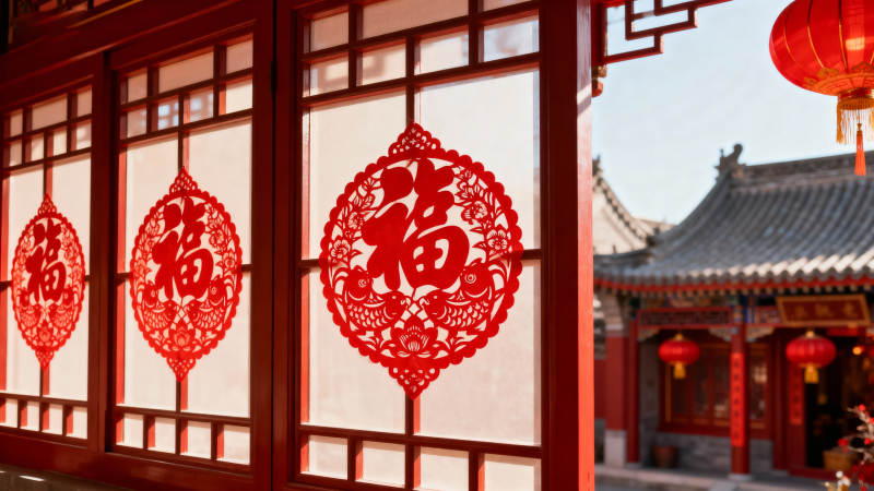 红窗福字迎新春图片