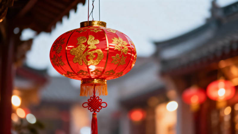 红灯笼映古街 福字迎新春图片