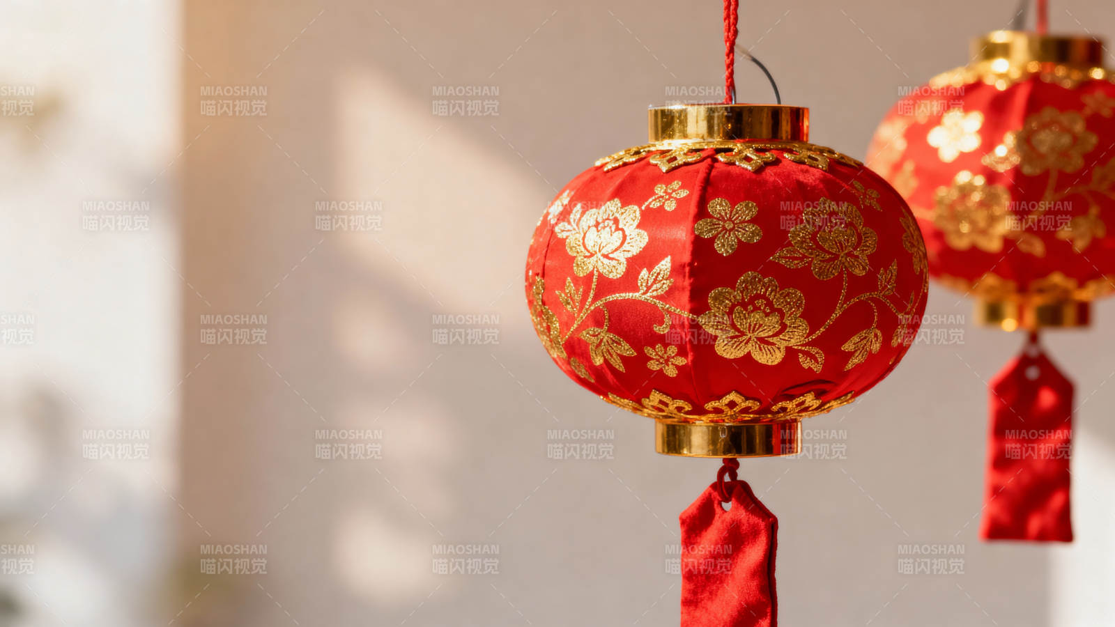 红灯笼映春光 金花纹庆佳节图片