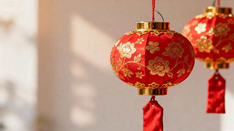 红灯笼映春光 金花纹庆佳节图片