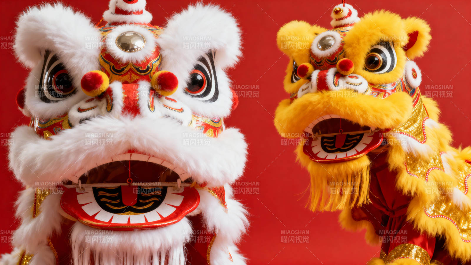 双狮舞春 红底喜庆图片