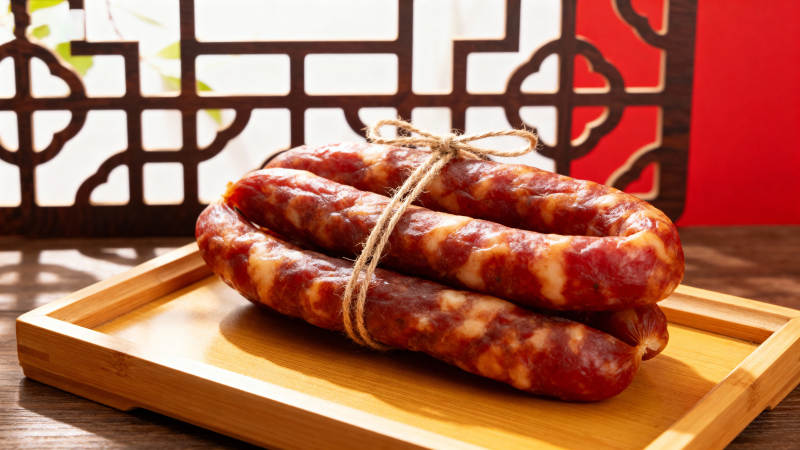 中式腊肠 绳捆木盘香浓诱人图片