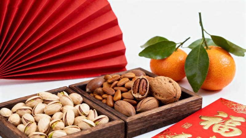 新春坚果橘子福扇喜庆图片
