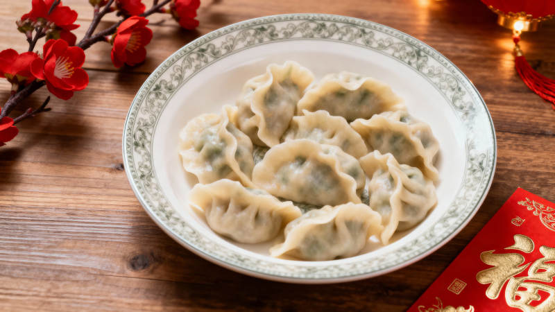 春节饺子配红梅福字图片