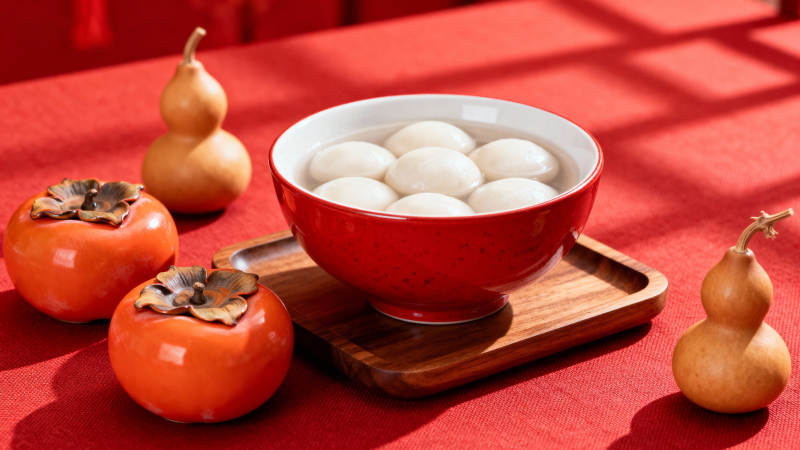 红碗汤圆配柿子葫芦图片