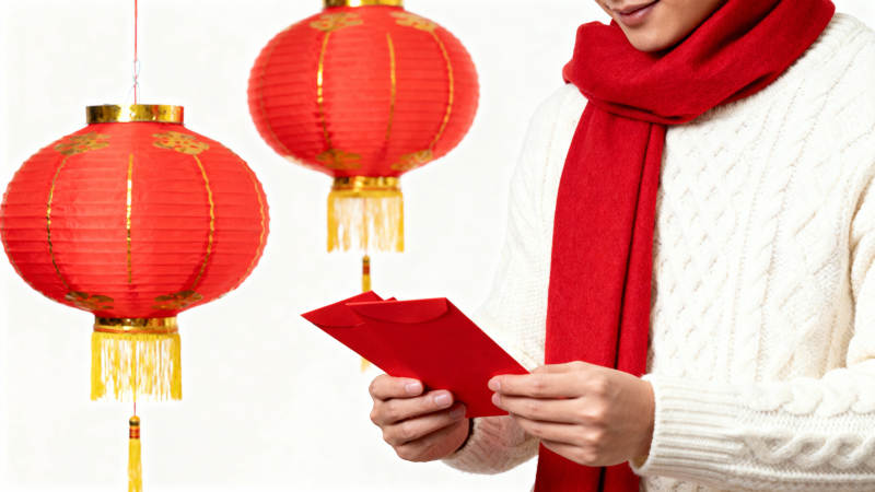 红灯笼下收红包迎新春图片