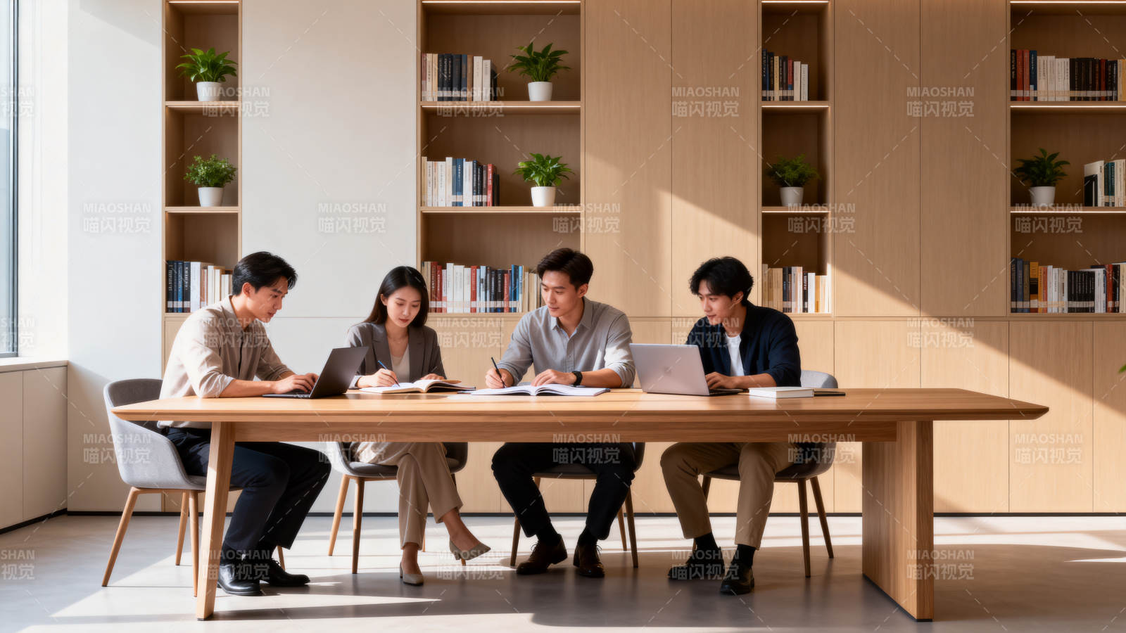 四人协作办公场景图片