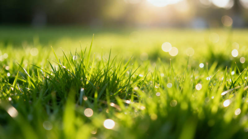 晨光露珠映绿草图片