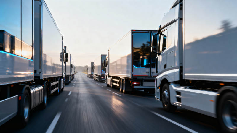 卡车列队疾驰高速路图片