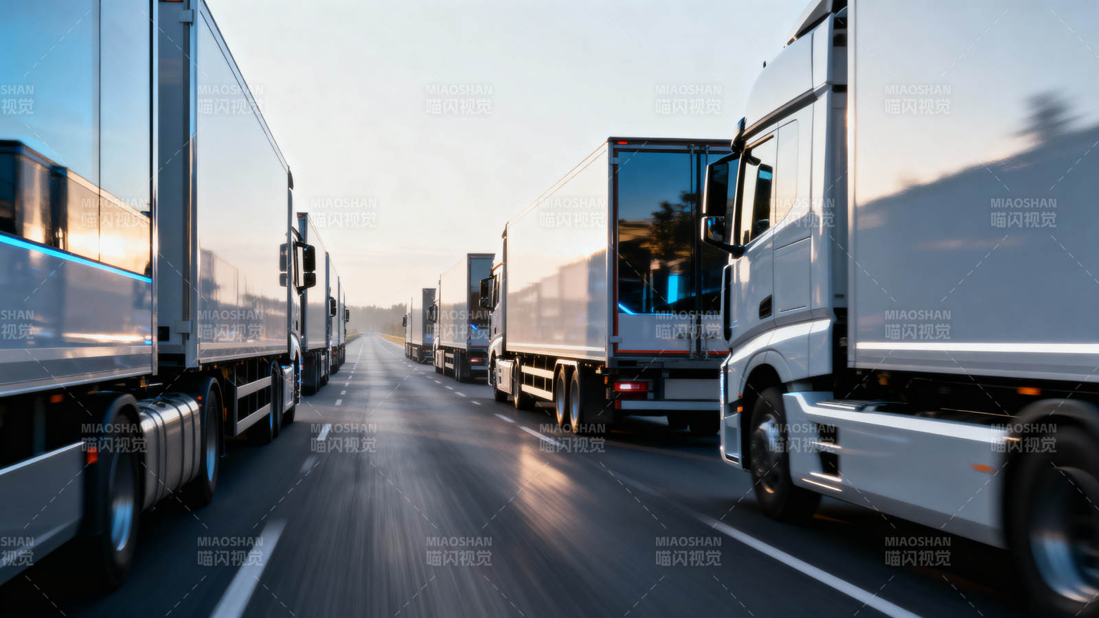 卡车列队疾驰高速路图片