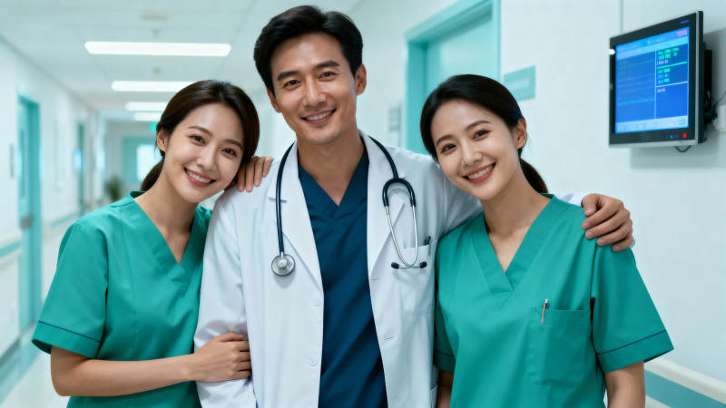医护 trio 微笑合影图片