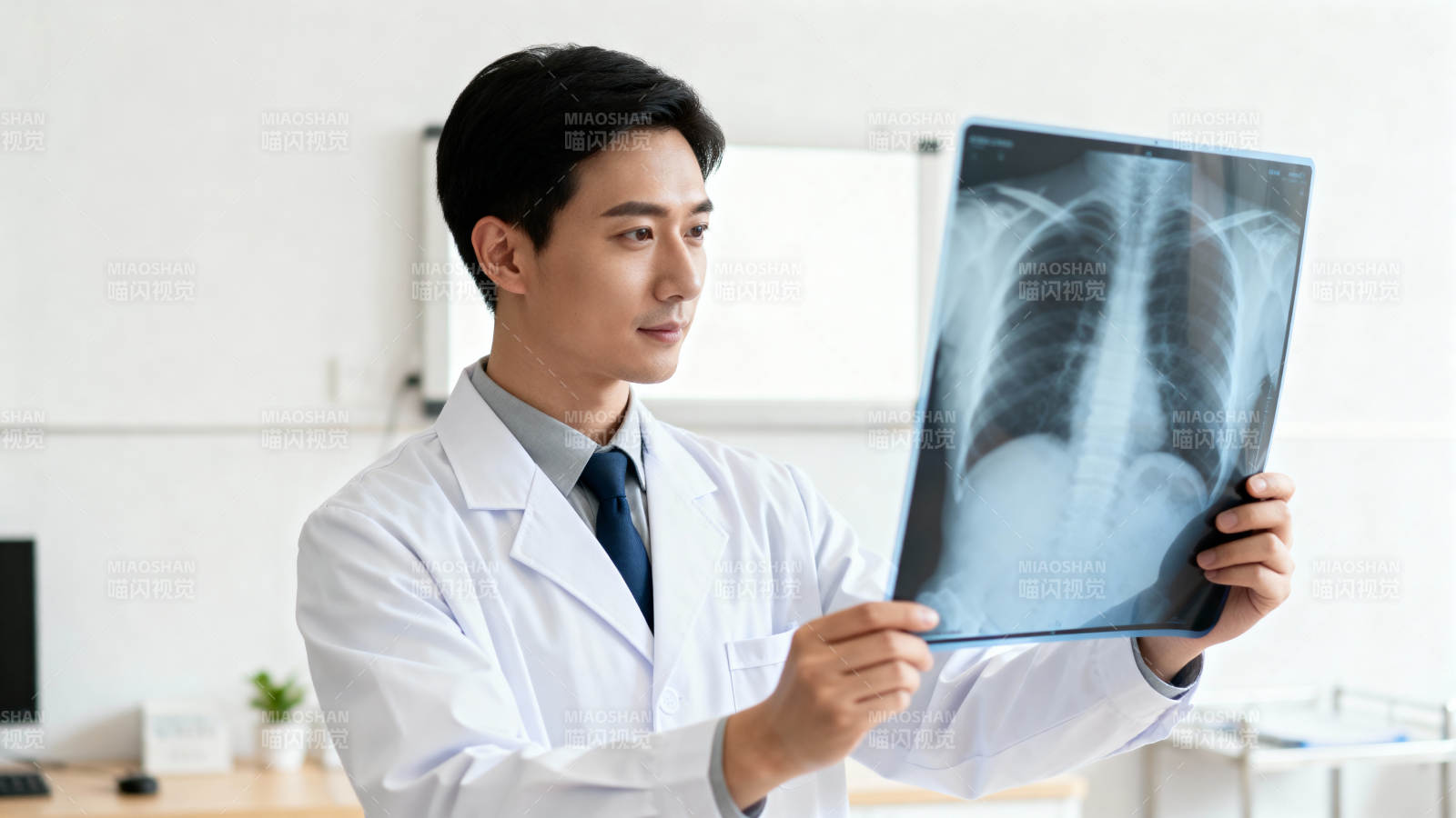医生查看胸部X光片图片