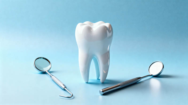 牙模与牙科工具特写图片