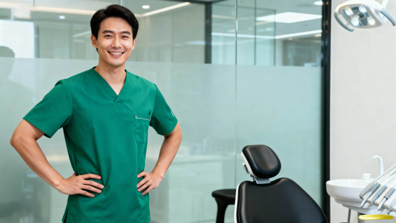 牙医微笑迎患者 诊室整洁专业图片