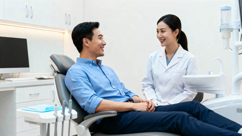 牙医与患者愉快交谈图片