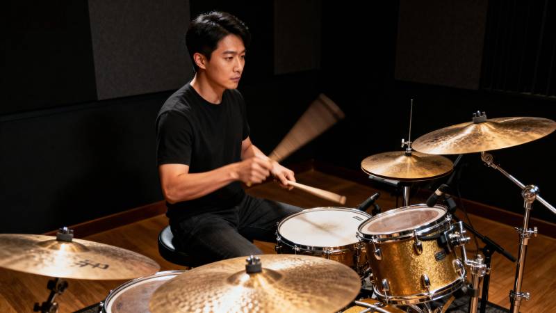 鼓手专注演奏瞬间图片