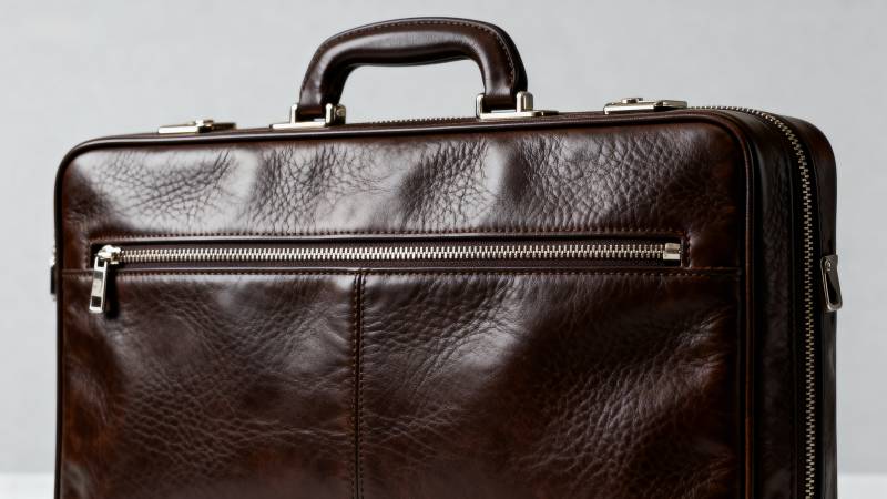 棕色皮质公文包特写图片