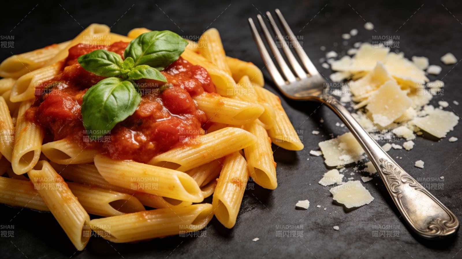 意式通心粉配番茄罗勒图片