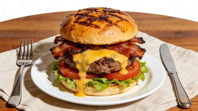 烤痕汉堡 芝士培根爆浆款图片