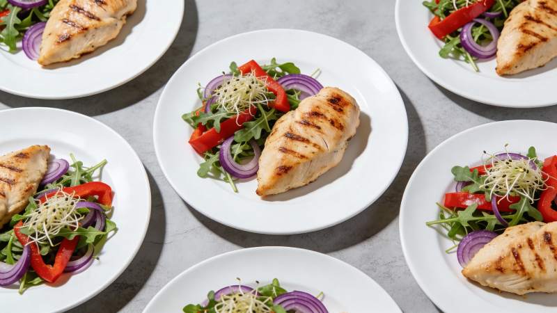 烤鸡胸配彩蔬沙拉图片