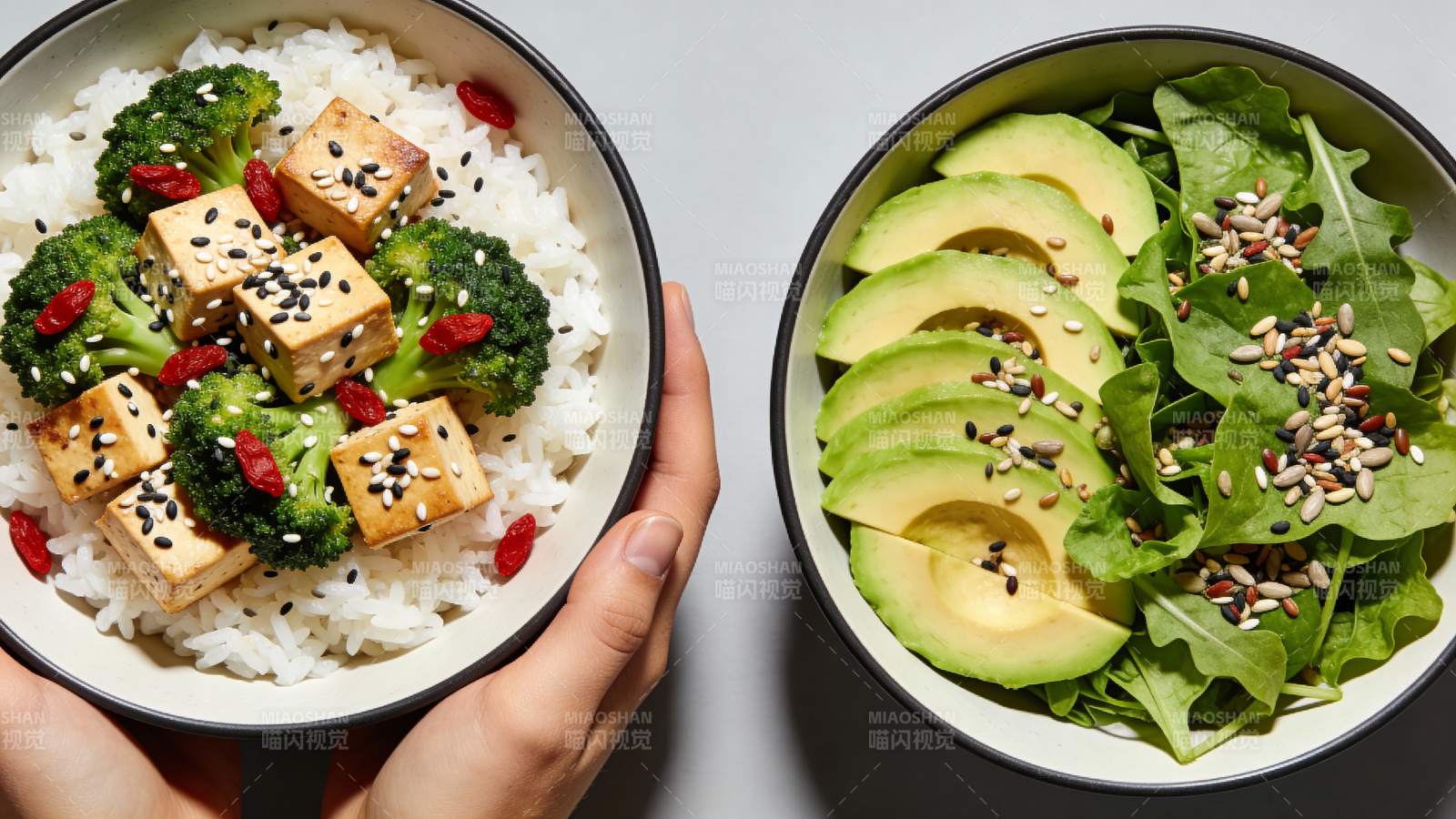 豆腐西兰花饭配牛油果沙拉图片