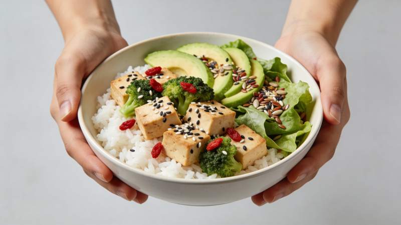 双手捧健康素食碗图片