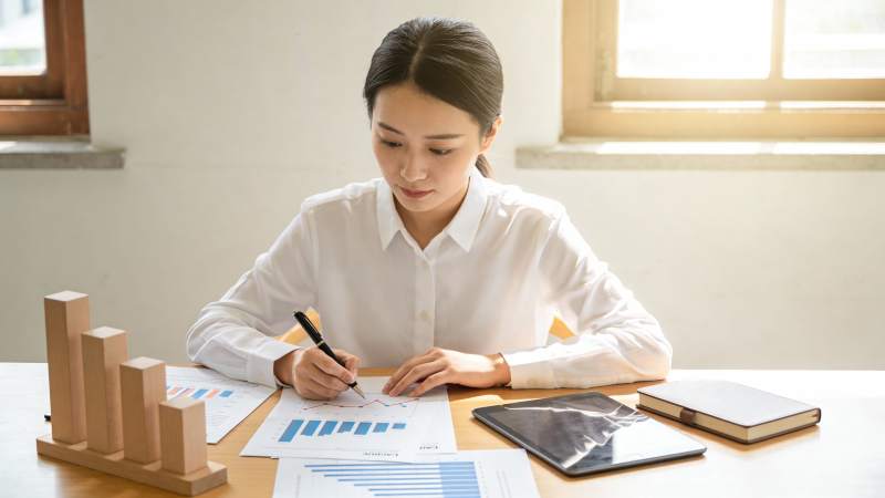 专注办公的女性职员图片