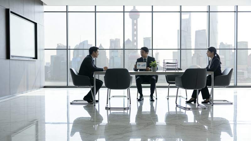 高层会议 城市天际线背景图片