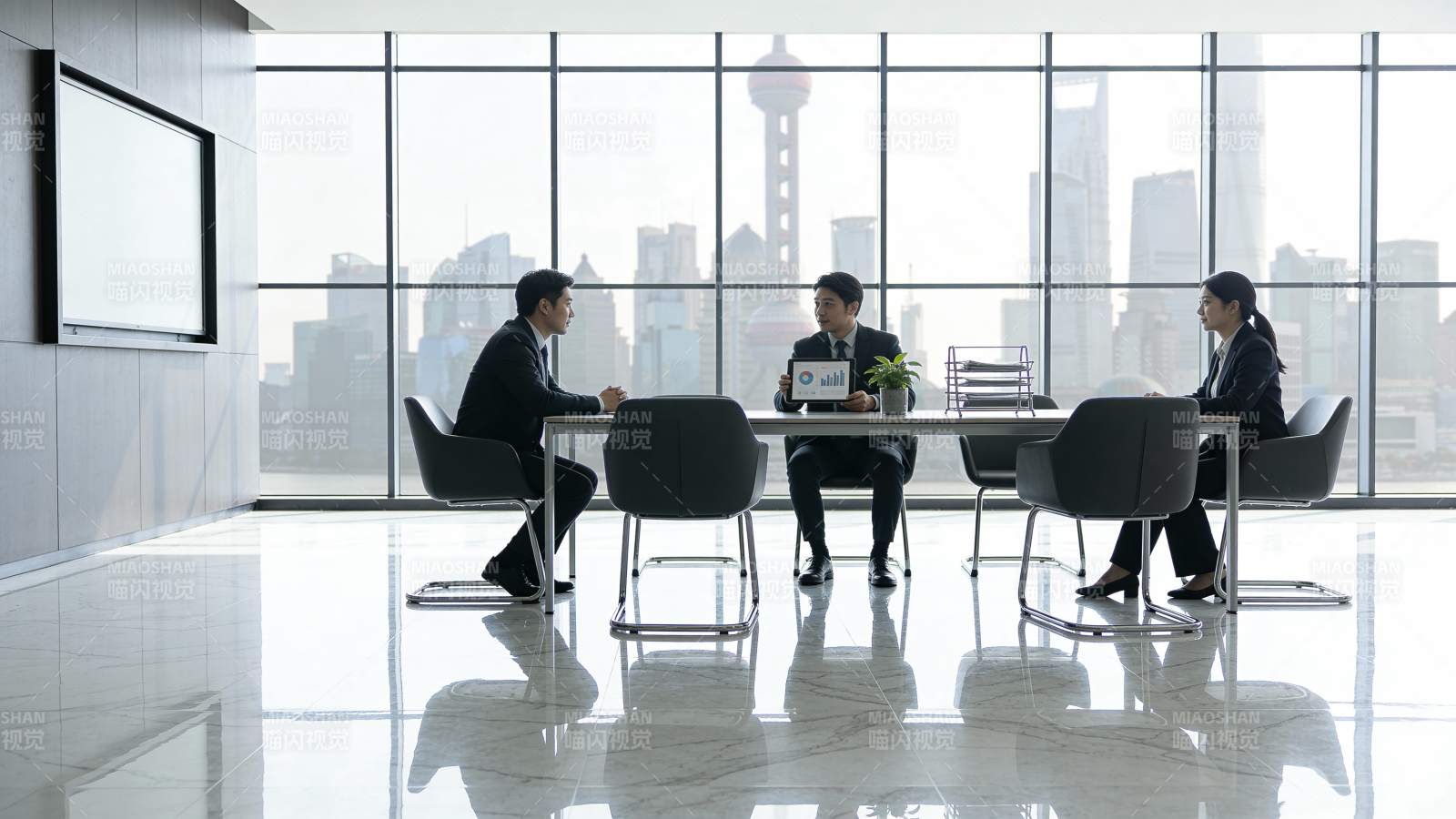 高层会议 城市天际线背景图片