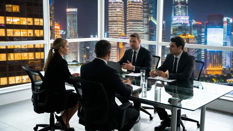 夜景下的商务会议图片