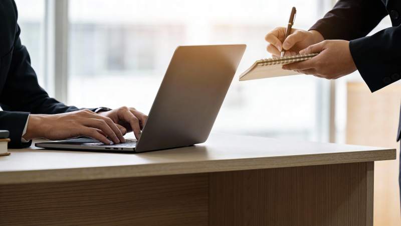 商务洽谈 笔记与键盘协作图片