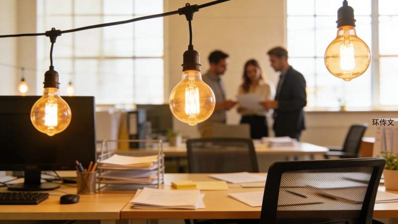 现代办公室温馨灯光场景图片