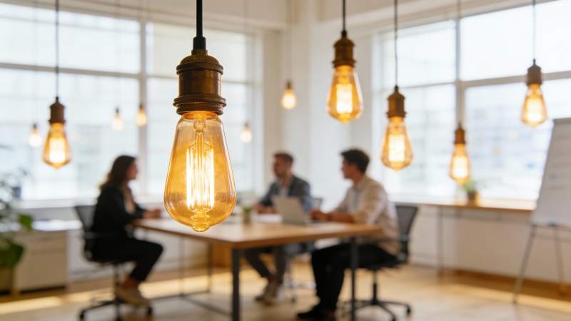 暖光吊灯下的办公会议场景图片