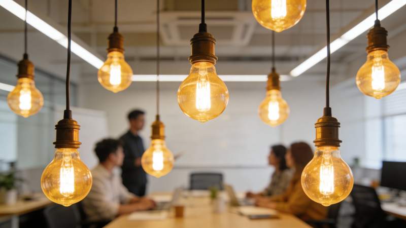 暖光吊灯下的办公会议场景图片