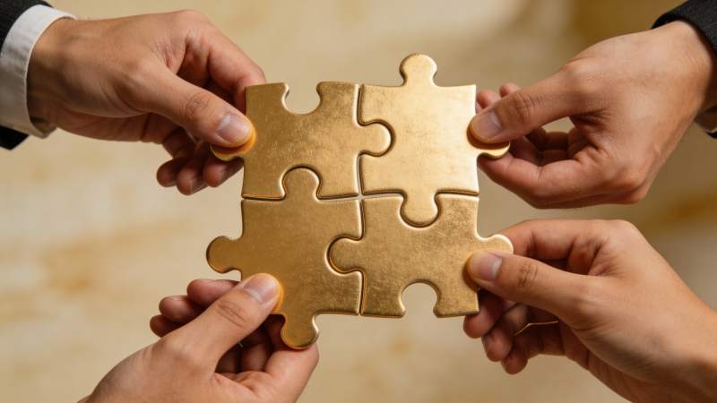 四手拼金图 协作成圆满图片