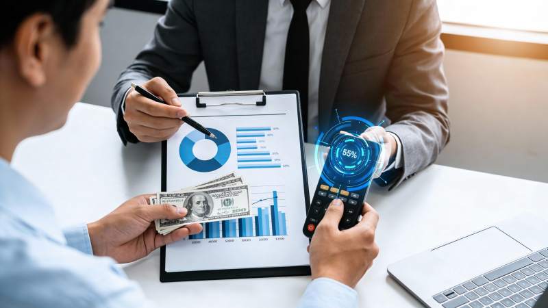 商务洽谈 数据与现金交易图片