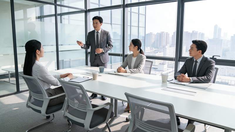 商务会议中 四人讨论热烈图片