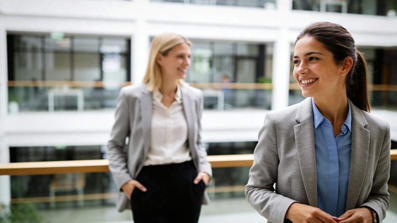 职场女性微笑交谈中图片