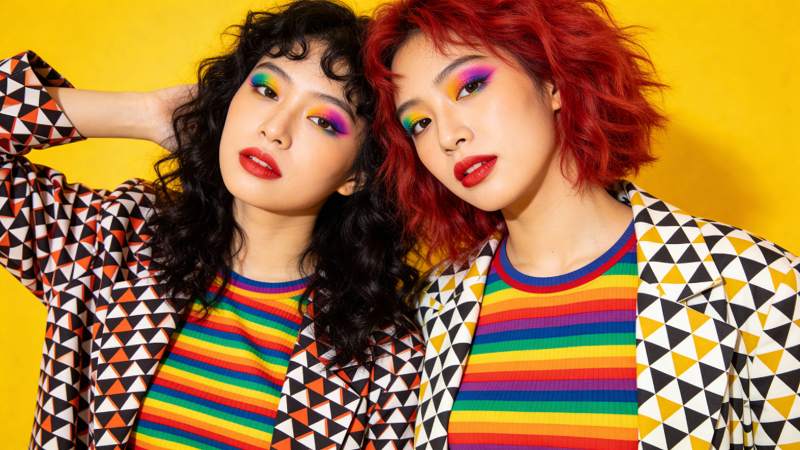 彩虹妆 几何外套 潮酷双姝图片