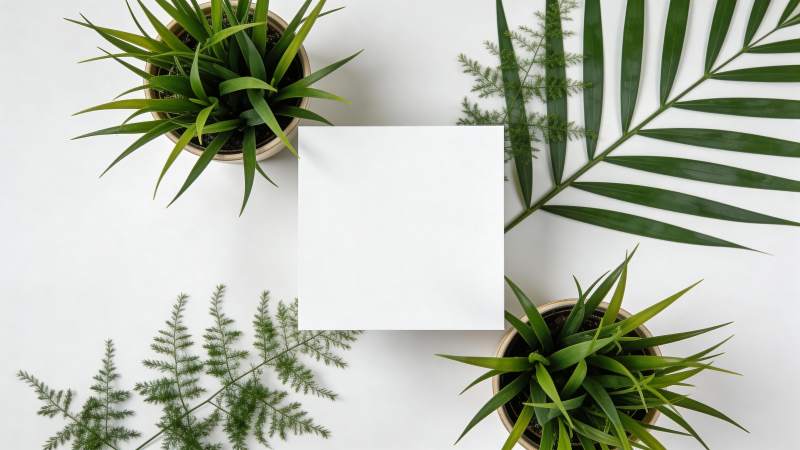 绿植环绕空白卡片图片