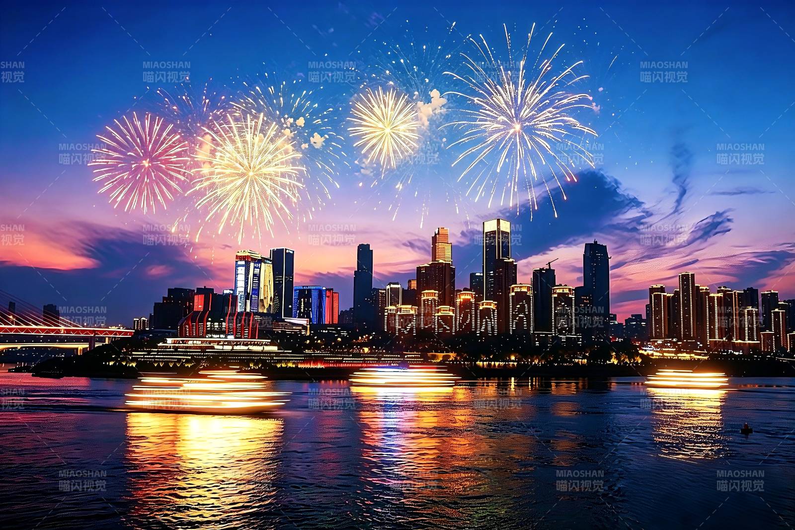 烟花璀璨映江城夜景图片