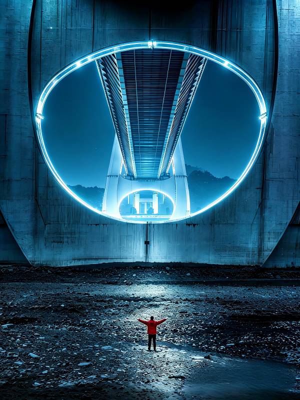 蓝光隧道 红影迎未来图片