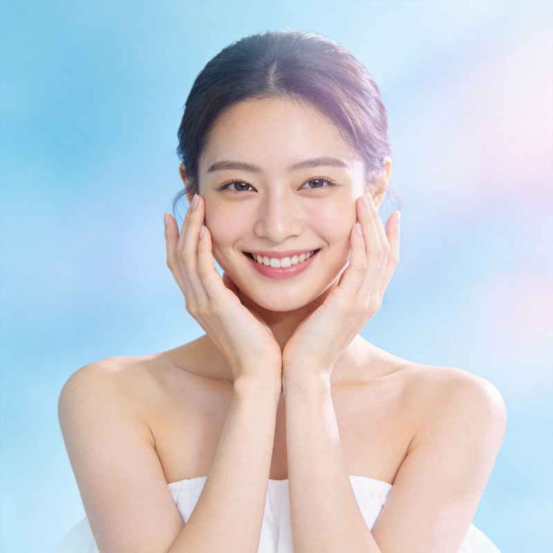 清新笑颜 双手轻托脸颊图片